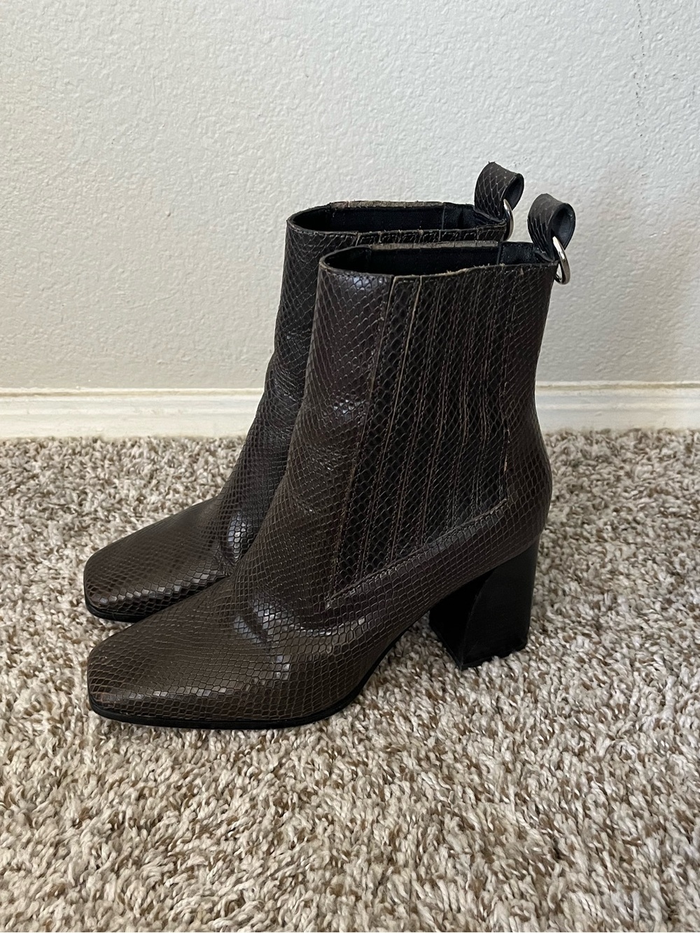 Paige Frankie Square Toe Ankle Bootie in Slate Snake Leather Women's Size 8.5